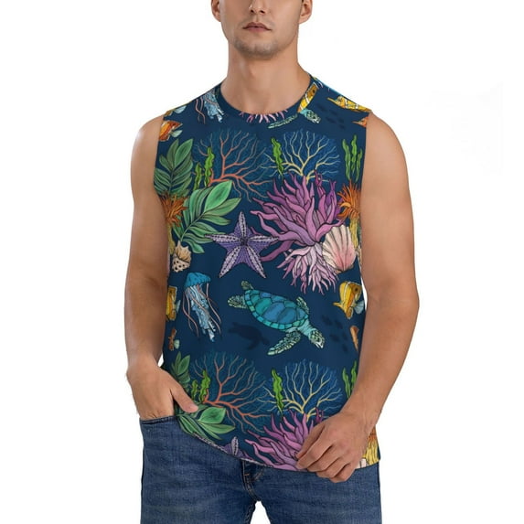 Daiia Undersea Animals Printed Men's Tank Tops,Casual Soft Sleeveless Gym Muscle Shirts Bodybuilding Tee-Small