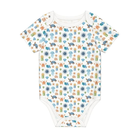 Daiia Undersea Animals Printed Unisex-Baby Short Sleeve Onesies Bodysuits Baby Climbing Clothes Soft and Comfortable Romper with Expandable Shoulder Design-2 Years