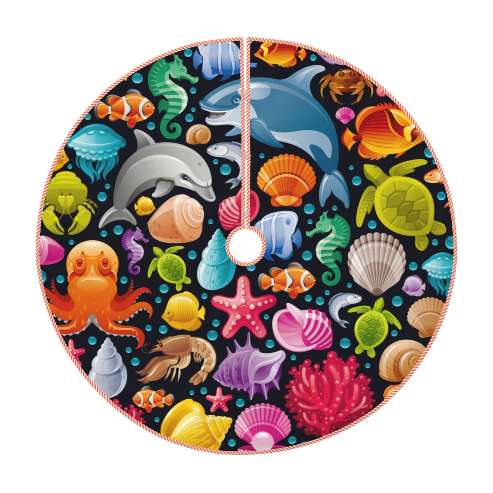 Daiia Underwater Diving Animals Drawing Merry Christmas Tree Skirt