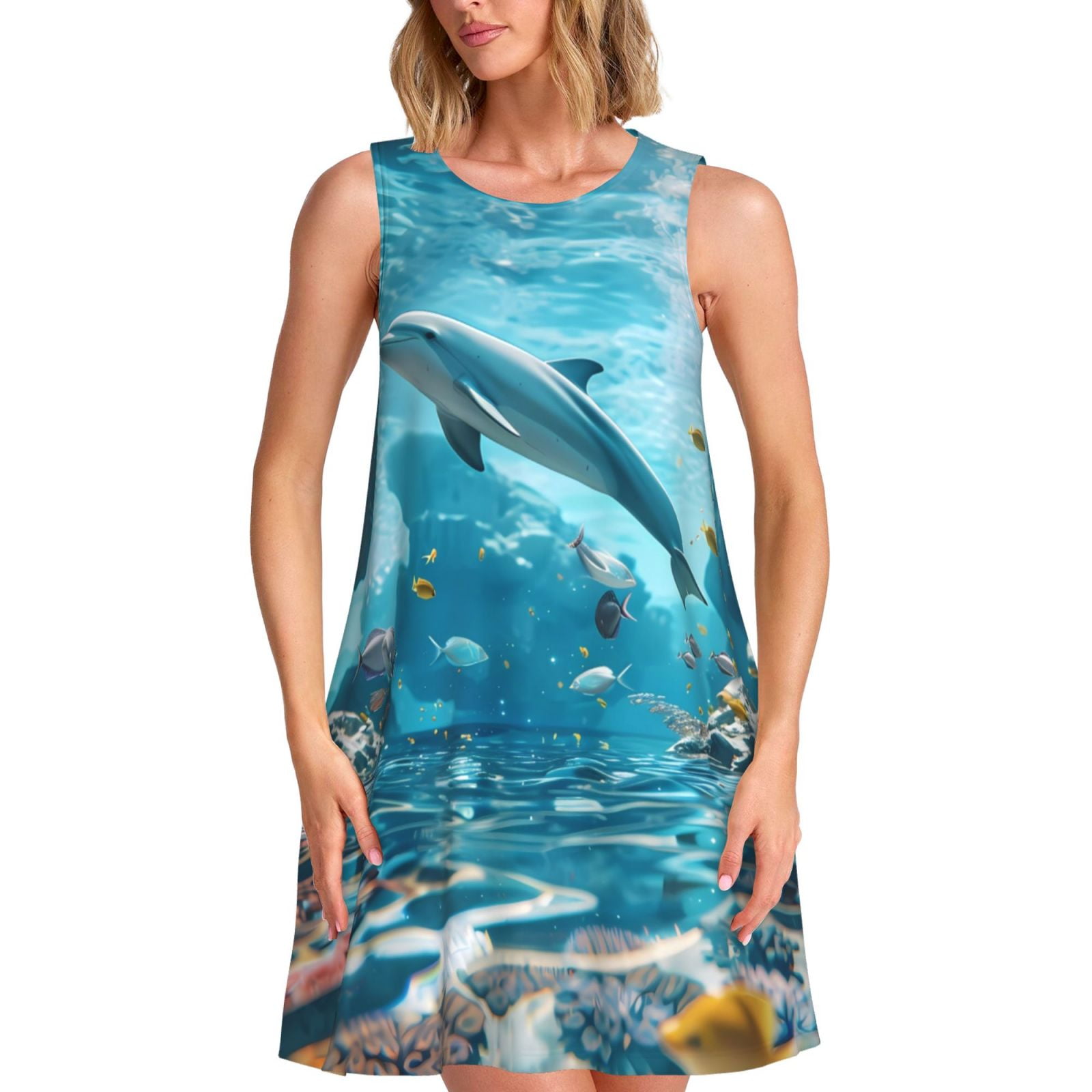 Underwater Print Mermaid Maxi Dress