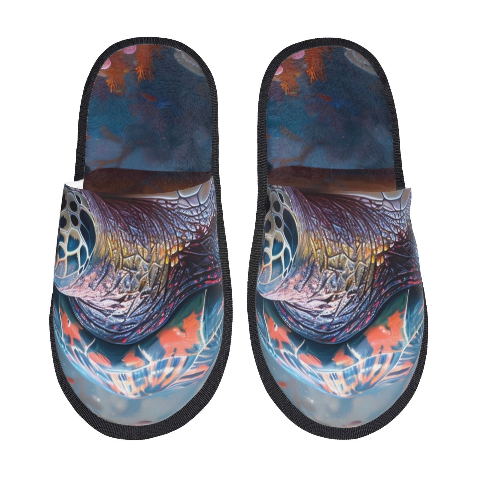 Daiia Underwater Lazy Turtle Pattern Furry Slippers for Women and Men ...