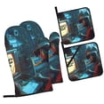 thumbnail image 1 of Daiia Underwater Office Diver Pattern Oven Mitts and Pot Holders 4 pcs Set,High Heat Resistant 500 Degree Extra Thicken Long Kitchen Cotton Oven Glove, 1 of 6