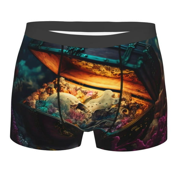 Daiia Underwater Treasure Chest Men's Underwear Boxer Briefs, Cotton Stretch Moisture-Wicking Underwear-Medium