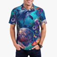 thumbnail image 1 of Daiia Underwater Turtle Dolphin Octopus Pattern Men’s Polo Shirts,Solid Deck Shirt,Classic Fit, Breathable Cotton Polo for Casual and Sport Wear-Small, 1 of 7