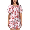 thumbnail image 1 of Daiia Valentine Gnomes Pattern Womens Pajama Sets Short Sleeve Pajamas for Women Sets Soft Lounge Sets Casual Round Neck Sleepwear PJS-4X-Large, 1 of 7