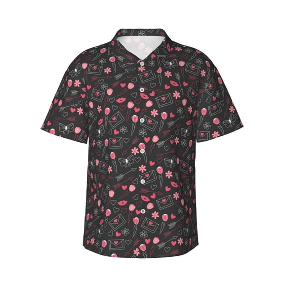 Daiia Valentine'S Day Hawaiian Shirt for Men Gentle Cotton Regular Short Sleeve Casual-X-Large