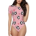 thumbnail image 1 of Daiia Valentine'S Day Panda print Women's Crew Neck Short Sleeve Bodysuit Fashion Tops Fit Casual Basic Extender Bodysuit-Small, 1 of 9