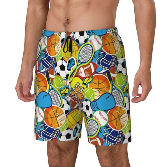 Daiia Various Balls Mens Swim Trunks Swim Shorts Quick Dry Swim Shorts with Mesh Lining Pockets-X-Large