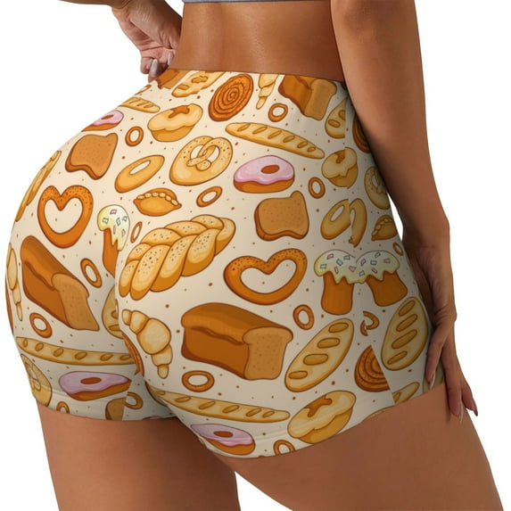 Daiia Various Bread Pattern Women's Workout Shorts Biker Shorts - High Waisted Workout Spandex Tummy Control Gym Running Yoga Shorts-XX-Large