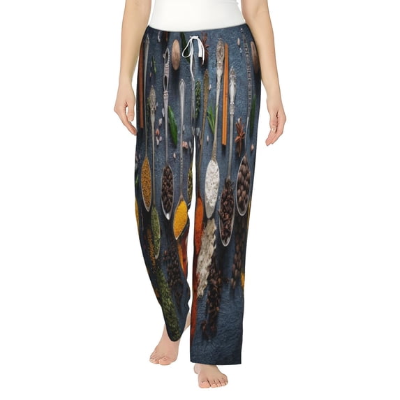 Daiia Various Herbs And Spices In Spoons Women's Sleep Pant with Pockets and Drawstring,Pajama Pants-XX-Large