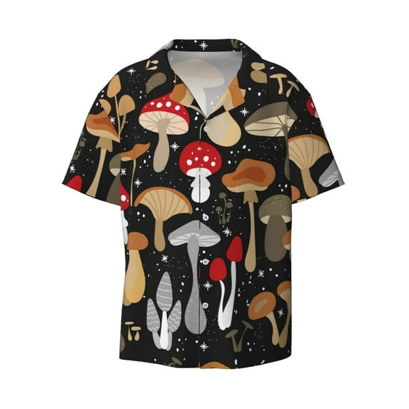 Daiia Various Mushrooms Men's Linen Shirts Short Sleeve Casual Shirts Button Down Shirt for Men Beach Summer Wedding Shirt-4X-Large
