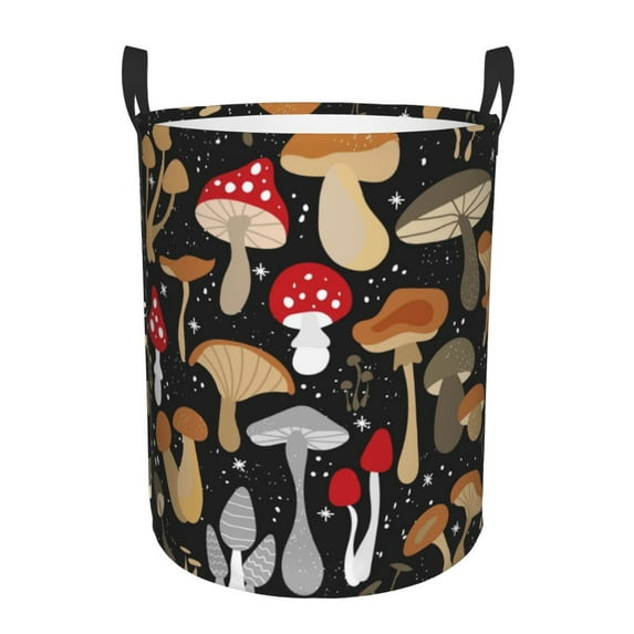 Daiia Various Mushrooms Round Laundry Basket with Handles Thickened Waterproof Circular hamper,Dirty Clothes Storage Basket for Bedroom,Bathroom,College Dorm-Medium