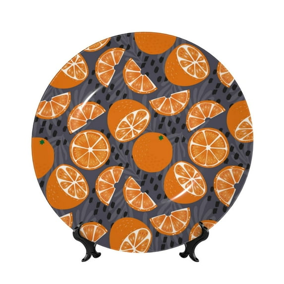 Daiia Various Oranges Printed Pattern Ceramic Plate Dinner Plates Bone China Decorative Plates with Display Stand Art Ceramic Ornaments for Wall Hanging Decoration-8in