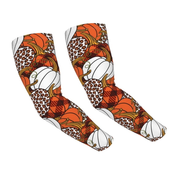 Daiia Various Pumpkins Leopard Orange White UV Sun Protection Arm Sleeves - Cooling Compression Arm Sleeve - Sports & UV Arm Sleeves for Men & Women