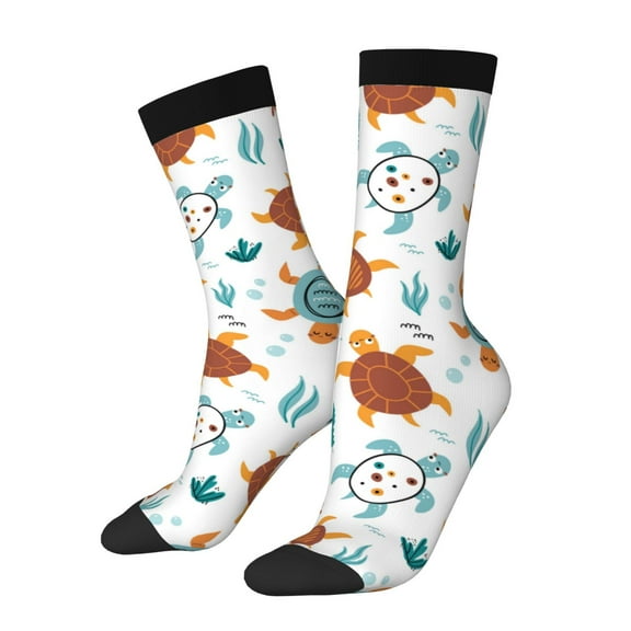 Daiia Various Turtle Print Crew Socks – Soft Breathable Long Socks for Men & Women, Moisture-Wicking & Comfortable Daily Wear Socks, One-Size Fits Most (US 5-11)