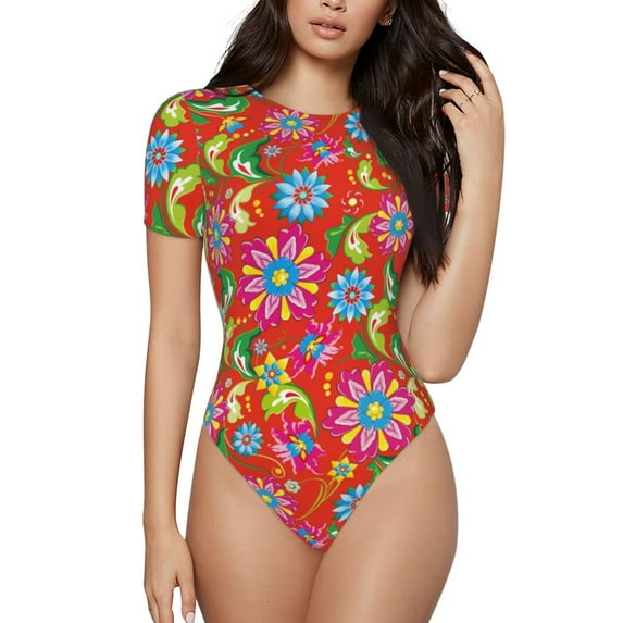 Daiia Vector Mexican Otomi Style Bright Women'S Crew Neck Short Sleeve Slim Fit T Shirts Tops Basic Bodysuit Leotard Clothing-Medium
