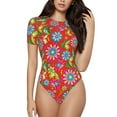 thumbnail image 1 of Daiia Vector Mexican Otomi Style Bright Women'S Crew Neck Short Sleeve Slim Fit T Shirts Tops Basic Bodysuit Leotard Clothing-Small, 1 of 9