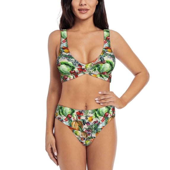 Daiia Vegan1 Women's Bikini Set Two Piece Swimsuit High Waisted Bikini Adjustable Straps Bikini Perfect for Beach, Pool, and Summer Vacation-Small