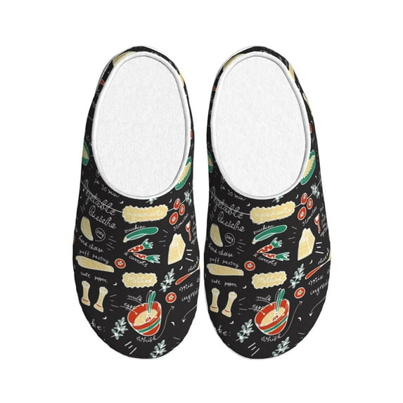 Daiia Vegetable Quiche Print Women’s Fuzzy Slippers Memory Foam Lightweight House Shoes Cozy Loafer Flannel House Shoes-37/38