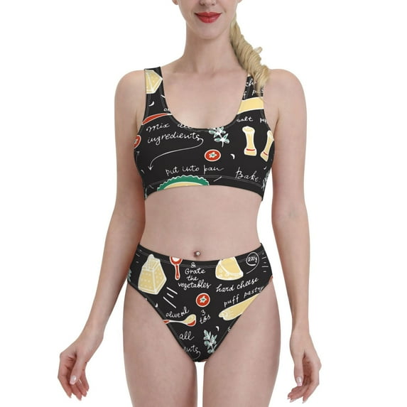 Daiia Vegetable Quiche printed 2 piece Swimsuit Bikinis for Women High Waisted Racerback Bathing Suits Summer Tummy Control Scoop Neck Swimwear-X-Large
