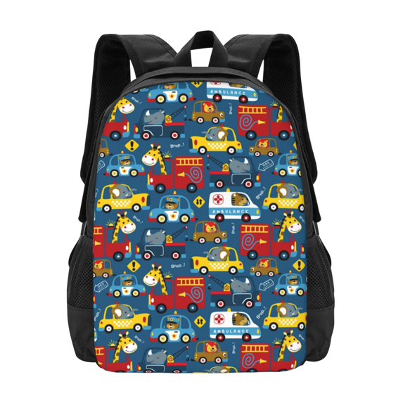 Daiia Vehicles Cartoon with Funny Drivers,Animal Drivers Backpack for Men and Women -Durable Backpack Large Capacity, Water-Resistant Bag with Adjustable Straps and Laptop Compartment