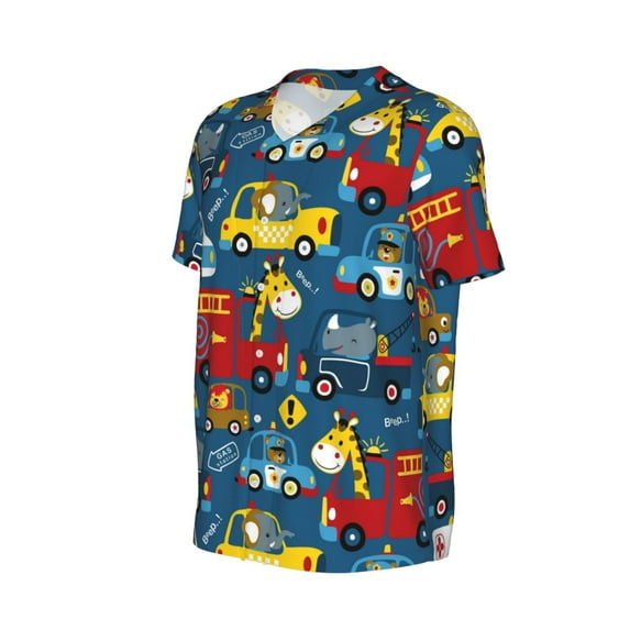 Daiia Vehicles Cartoon with Funny Drivers Mens Baseball Jersey Button Down Shirts Short Sleeve Sports Uniforms-Large