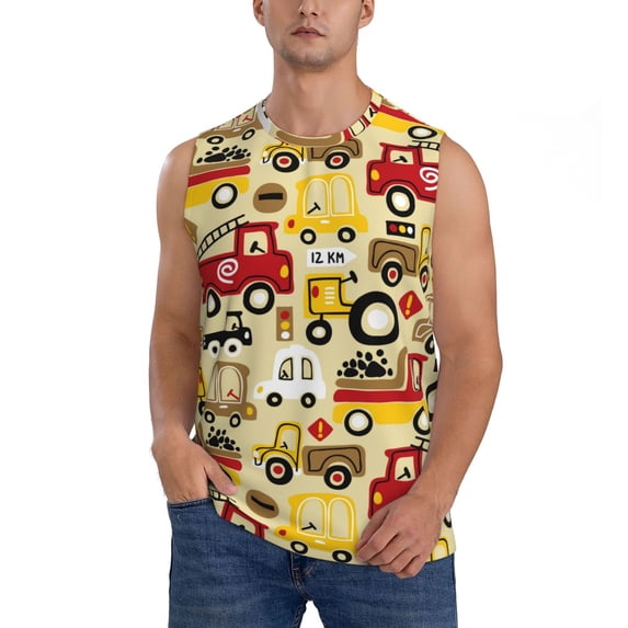 Daiia Vehicles Printed Men's Tank Tops,Casual Soft Sleeveless Gym Muscle Shirts Bodybuilding Tee-3X-Large