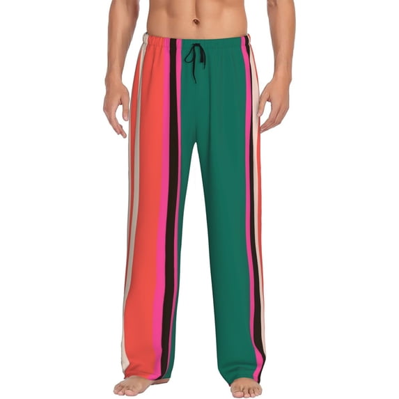 Daiia Vertical Stripes Men's Sleep Pant with Pockets and Drawstring,Pajama Pants-Small