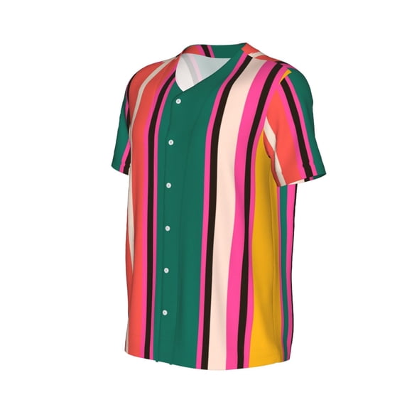 Daiia Vertical Stripes Mens Baseball Jersey Button Down Shirts Short Sleeve Sports Uniforms-X-Large