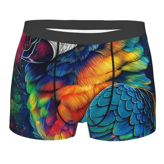 Daiia Vibrant Rainbow Parrot Fantasy Men's Underwear Boxer Briefs, Cotton Stretch Moisture-Wicking Underwear-Medium