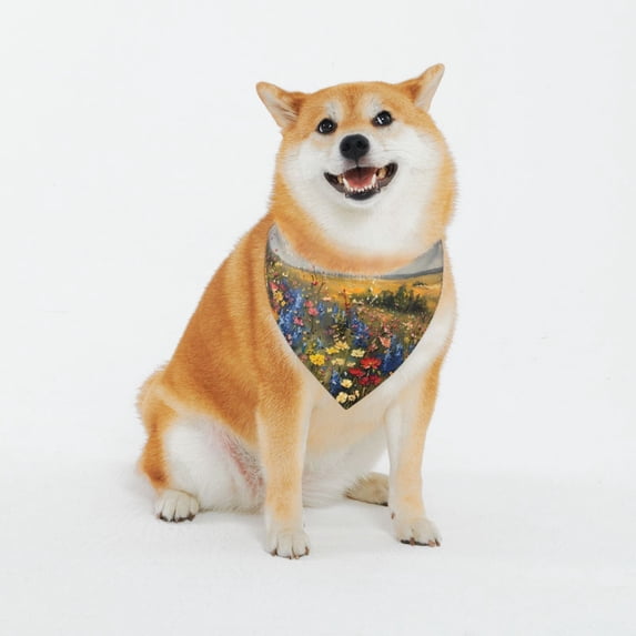 Daiia Vibrant Wildflower Meadow Print Pet Scarf, Adjustable Pet Bandana, Reflective Dog Bandana with Buckle, Durable Pet Accessory Fashionable Pet Neckwear-Large