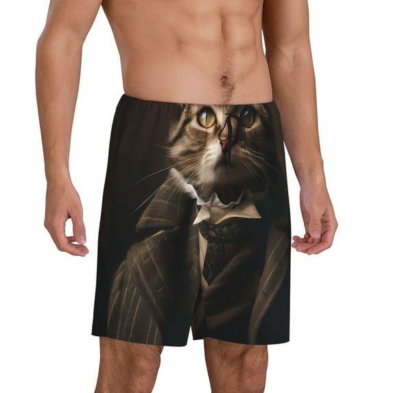 Daiia Victorian Gentle Cat Mens Woven Stretch Pajama Short,Short Pajama Pants-4X-Large