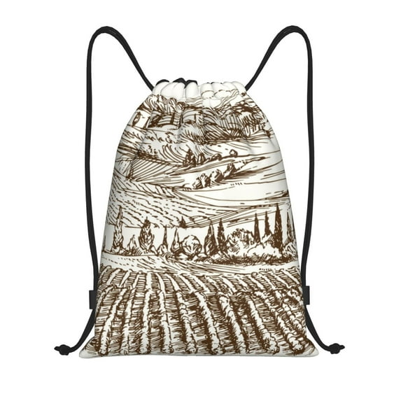 Daiia Vineyard Landscape 1 Pattern Drawstring Backpack, Gym Bag, Lightweight Backpack, Water-Resistant Bag Travel Sports Backpack, Fitness Bag, Yoga Bag-Medium