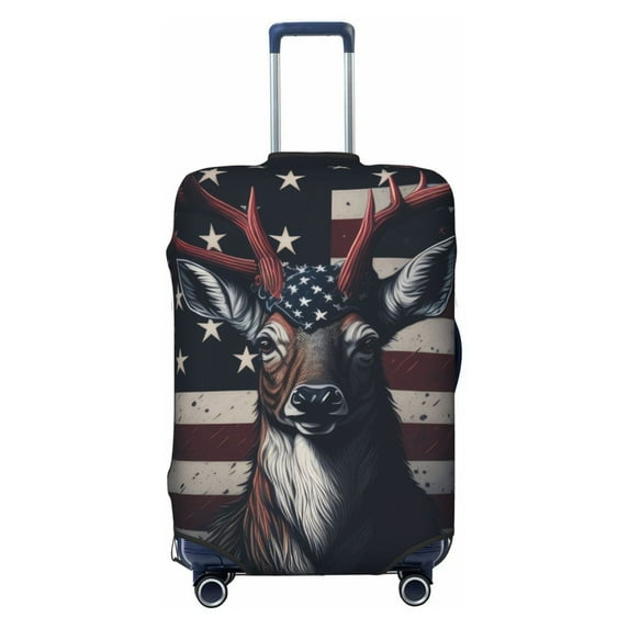 Daiia Vintage American Deer Luggage Cover, Thickened Washable Travel Luggage Covers, Elastic Unique Baggage Covers for 18-20 inch Luggage-Large
