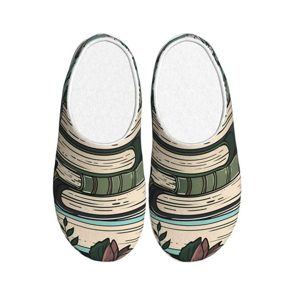 Daiia Vintage Art Butterfly Flower Print Women’s Fuzzy Slippers Memory Foam Lightweight House Shoes Cozy Loafer Flannel House Shoes-39/40