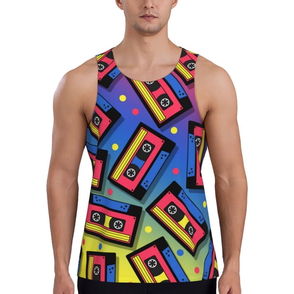 Daiia Vintage Audio Cassettes Printed Men's Quick Dry Fit Muscle Tank Top Slim-Fit Tank Workout Tank Top Lightweight Sports Tank Top-Small