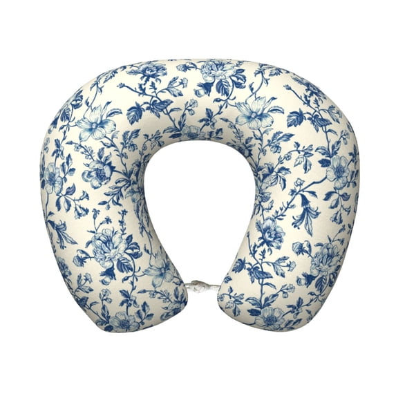 Daiia Vintage Blue Floral Pattern Travel Pillow 100% Pure Memory Foam Travel Neck Pillow, Airplane Pillow U-Shaped Neck Pillow Ergonomic Travel Pillow