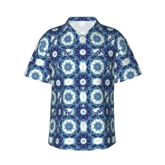 Daiia Vintage Blue Hawaiian Shirt for Men Gentle Cotton Regular Short Sleeve Casual-3X-Large