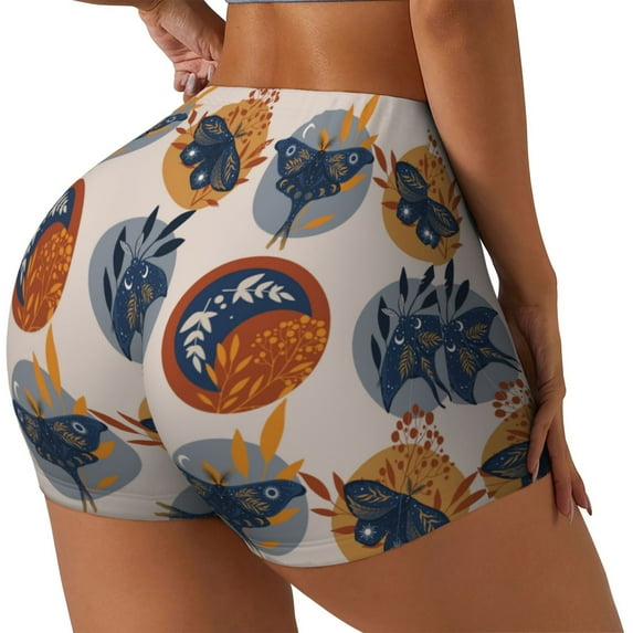 Daiia Vintage Botanical Butterfly Art Pattern Women's Workout Shorts Biker Shorts - High Waisted Workout Spandex Tummy Control Gym Running Yoga Shorts-Medium