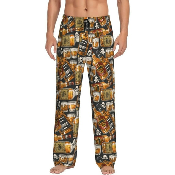 Daiia Vintage Bottles Men's Sleep Pant with Pockets and Drawstring,Pajama Pants-Large
