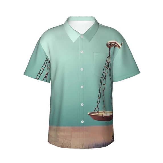 Daiia Vintage Brass Balance Scale Hawaiian Shirt for Men Gentle Cotton Regular Short Sleeve Casual-3X-Large