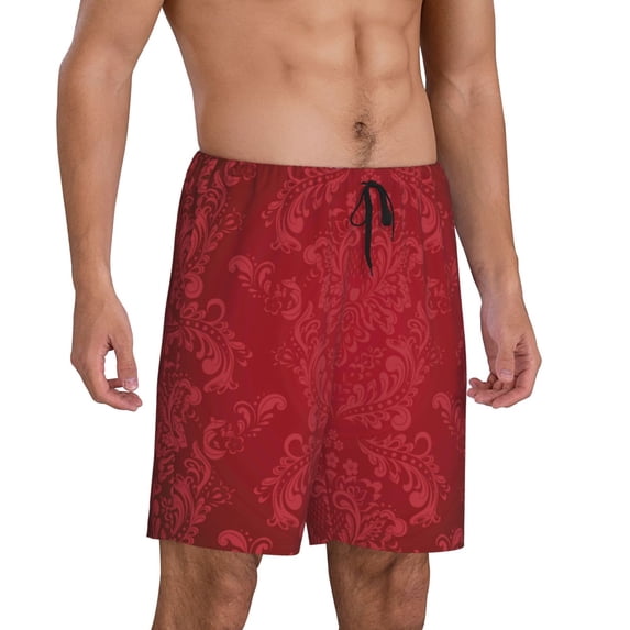 Daiia Vintage Burgundy Mens Woven Stretch Pajama Short,Short Pajama Pants-X-Large