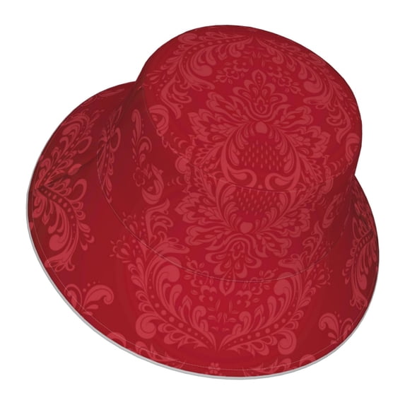 Daiia Vintage Burgundy Pattern Bucket Hat - Trendy Cotton Sun Hat for Beach, Golf, Fishing - Fun Outdoor Vacation Boonie for Men and Women