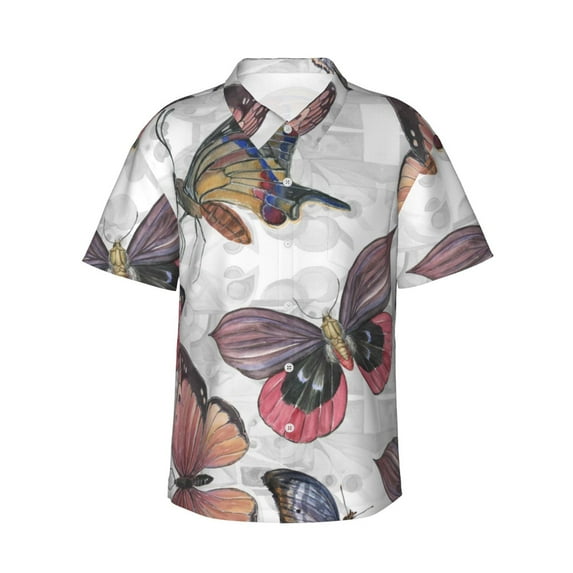 Daiia Vintage Butterflies Hawaiian Shirt for Men Gentle Cotton Regular Short Sleeve Casual-3X-Large