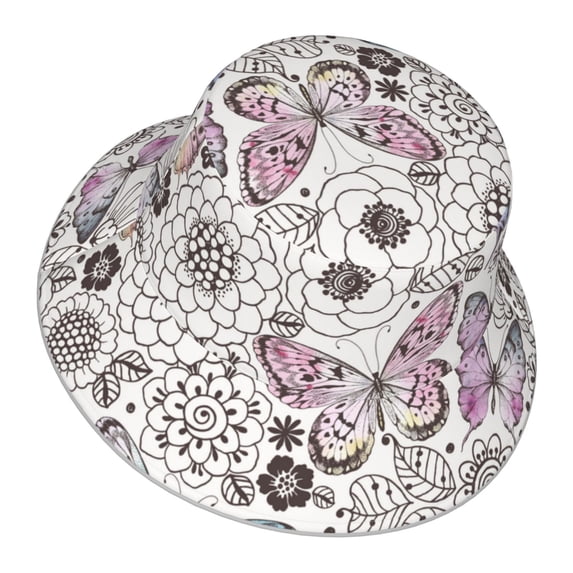 Daiia Vintage Butterflies Pattern Bucket Hat - Trendy Cotton Sun Hat for Beach, Golf, Fishing - Fun Outdoor Vacation Boonie for Men and Women