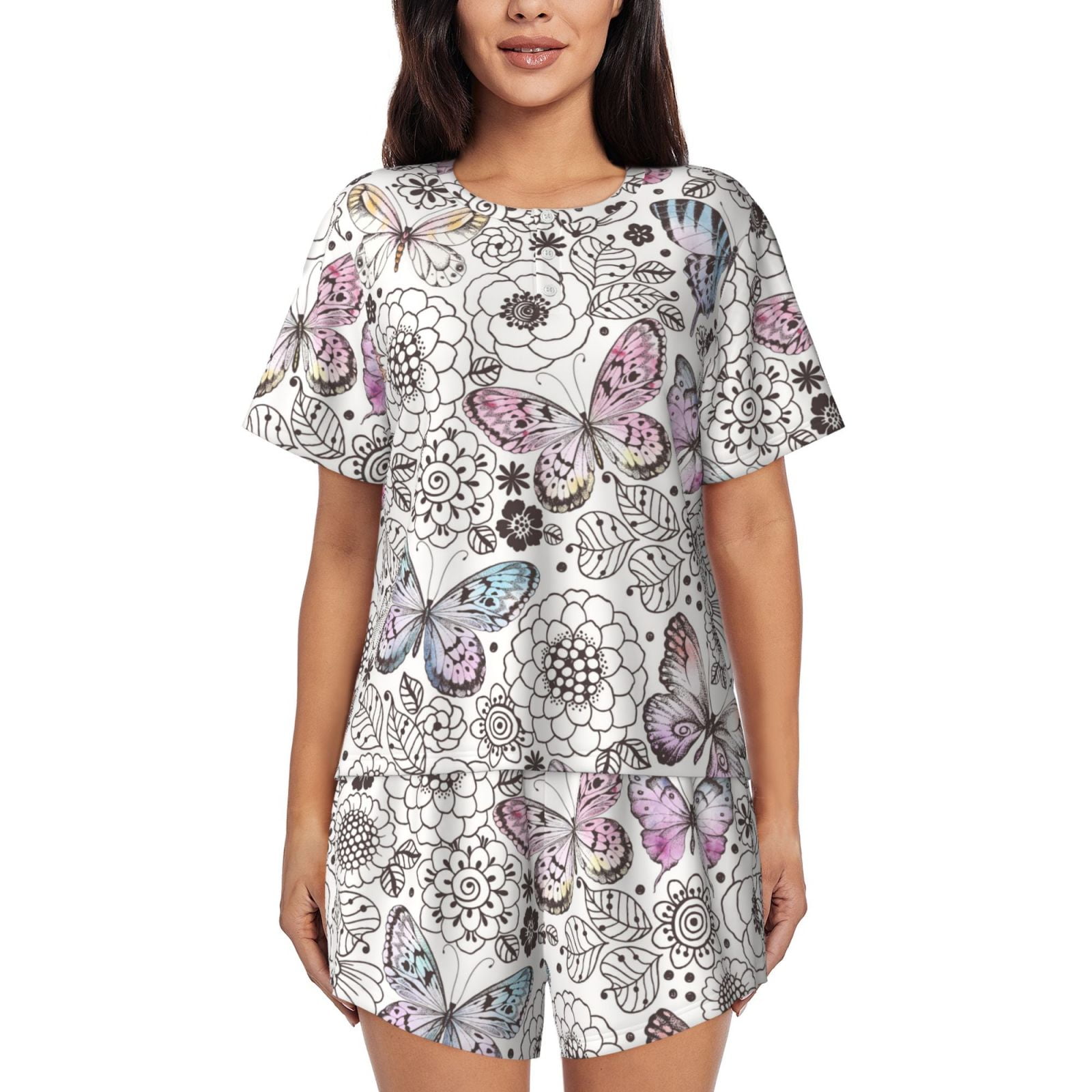 KLL Flying Butterflies Women's Pajama Set - 2 Piece Camisole & Shorts Lounge Sleepwear, Medium - View #9