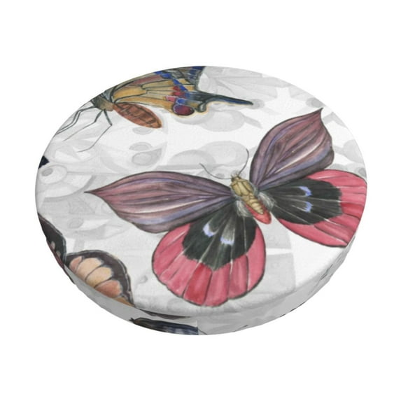 Daiia Vintage Butterflies Stool Covers Round,Round Bar Stool Covers Waterproof Bar Chair Covers Washable Stool Cushion Slipcover for 12-14 Inch Chair-14 inch