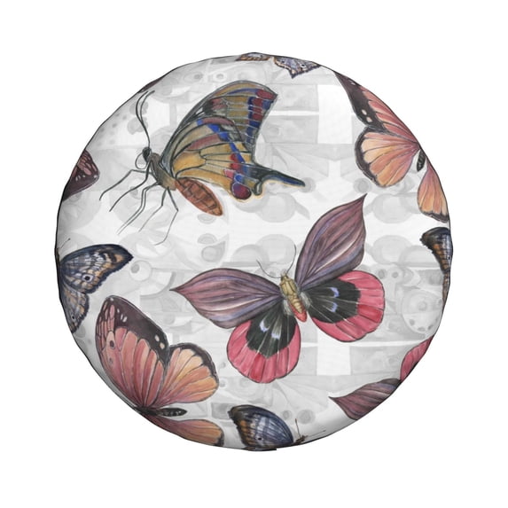 Daiia Vintage Butterflies Tire Covers , Travel Trailer Camper Truck SUV Motorhome Waterproof Wheel Cover, Sun Rain Snow Protector-17 inch