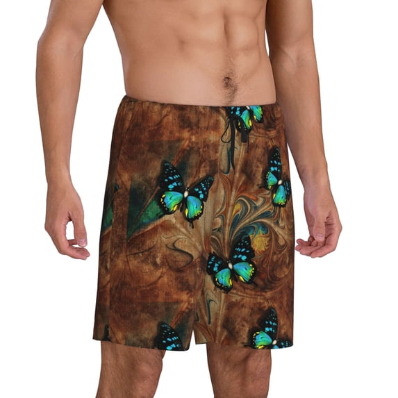 Daiia Vintage Butterfly Green Mens Woven Stretch Pajama Short,Short Pajama Pants-XX-Large