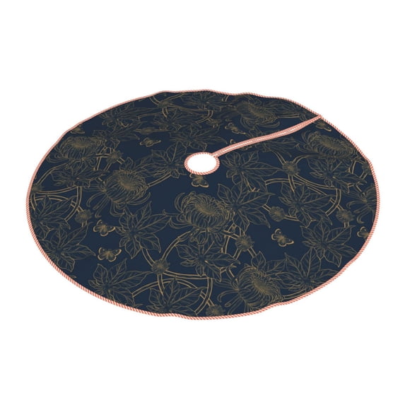 Daiia Vintage Chrysanthemum Drawing Merry Christmas Tree Skirt , Xmas Large Lace-up Tree Skirt, Santa Snowflakes Rustic Home Decorations New Year Party Farmhouse Decor-30"